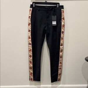 Stylish Black Dress Pants with Embroidered Side Panels